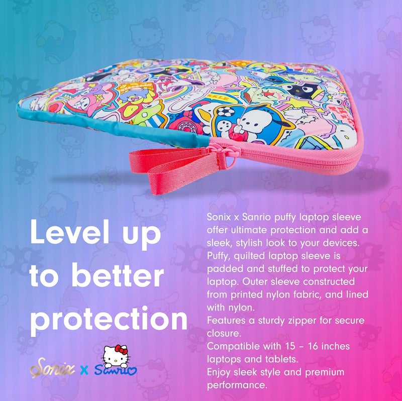 Sonix x Sanrio | Puffy Laptop Sleeve | 15-16 Inch, Quilted Pillow Puffer Laptop Carrying Case, Computer Sleeve | Hello Kitty & Friends Stickers - Image 5